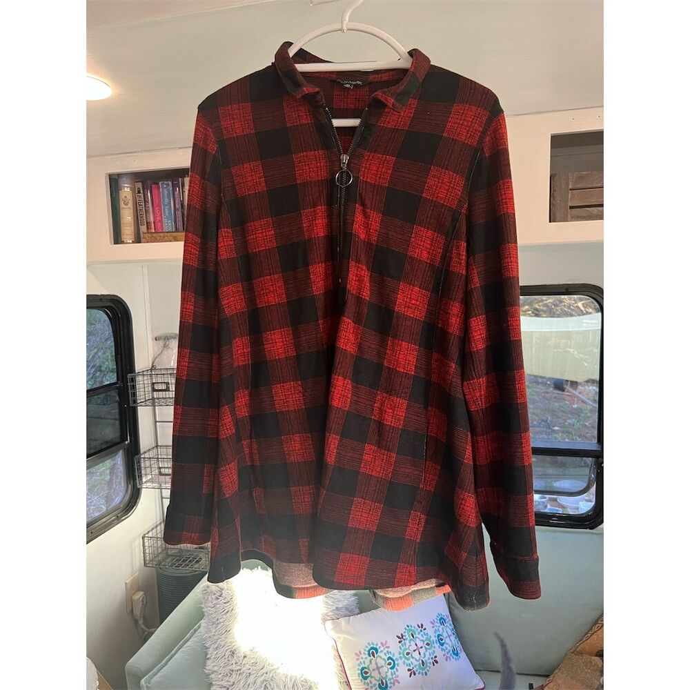 John Mark Women's M Red Plaid 1/4 Zip Pullover Sweater Casual